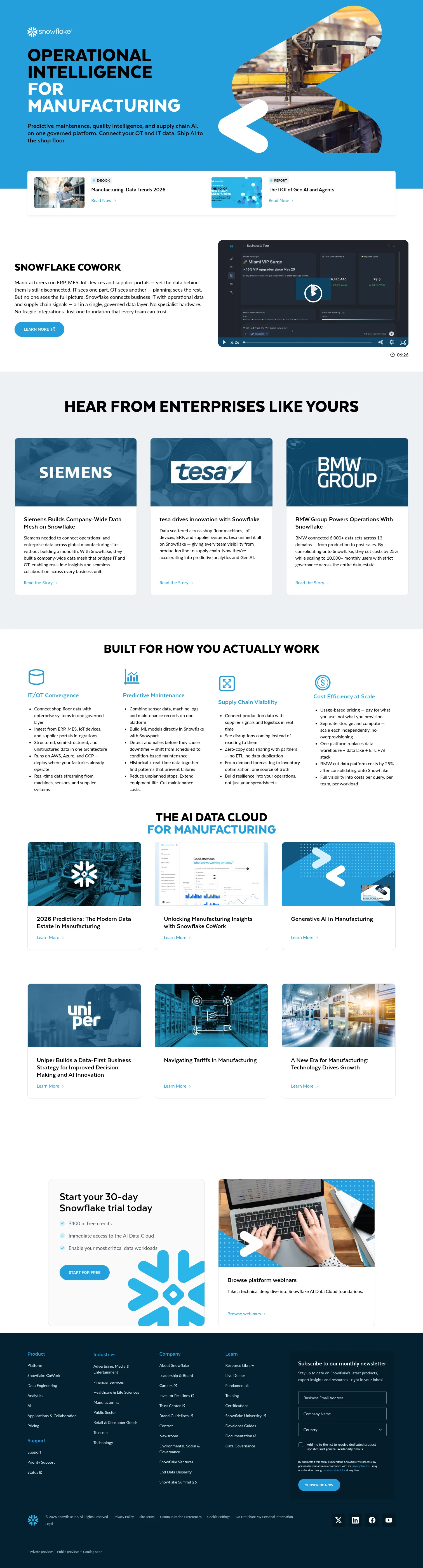 snowflake.com/en/abm/emea/bnl/smart-manufacturing on desktop, full screenshot
