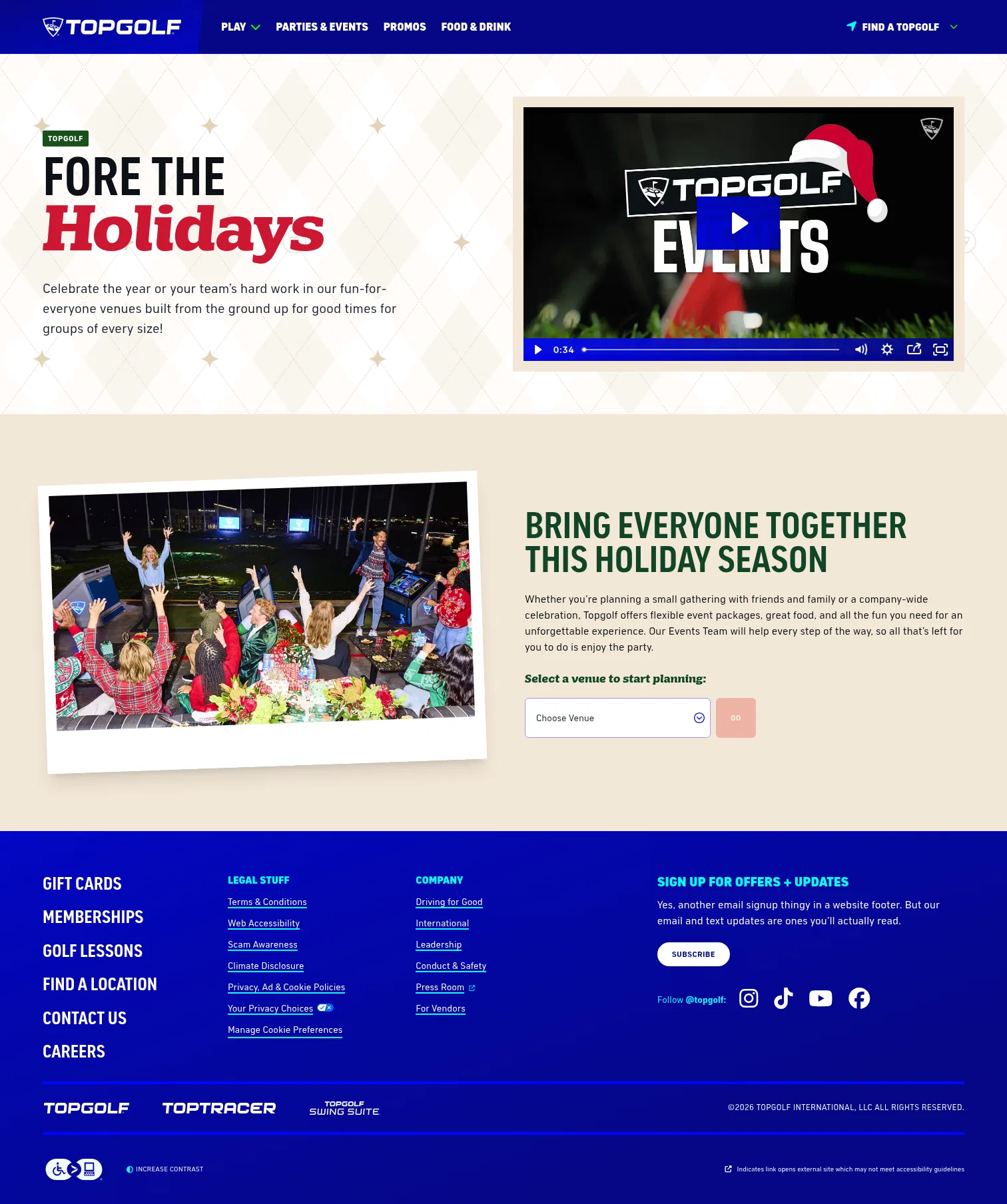 topgolf.com/us/plan-an-event/holiday-parties on desktop, full screenshot