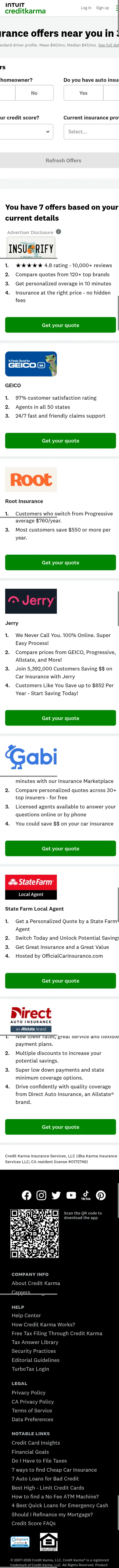creditkarma.com/auto/insurance/shop on mobile