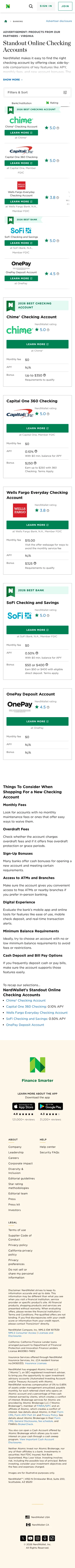nerdwallet.com/banking/m/standout-online-checking-accounts on mobile, full screenshot