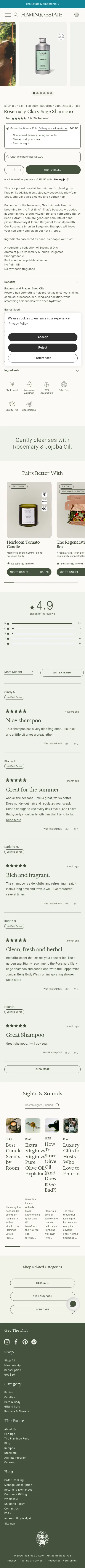 flamingoestate.com/products/rosemary-clary-sage-shampoo on mobile, full screenshot