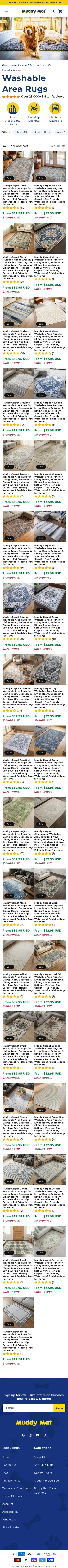 muddymats.com/collections/washable-area-rugs on mobile, full screenshot