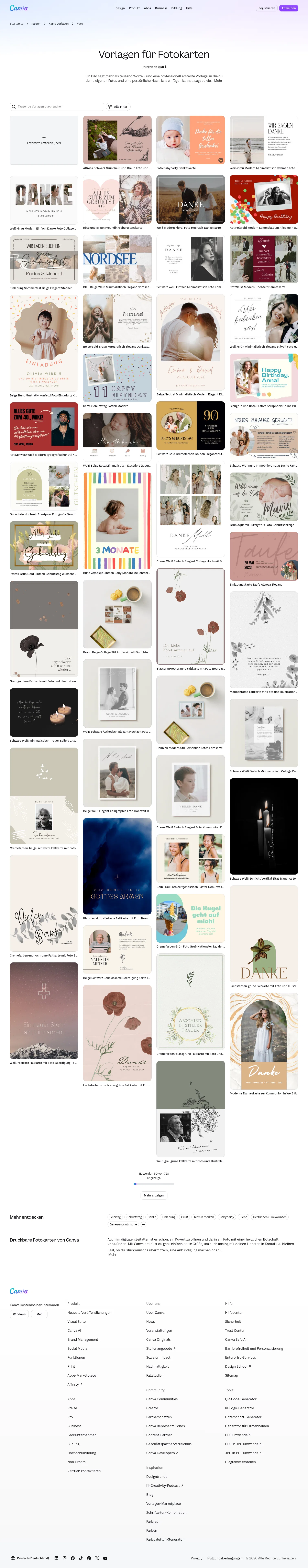 canva.com/de_de/karten/vorlagen/foto on desktop, full screenshot