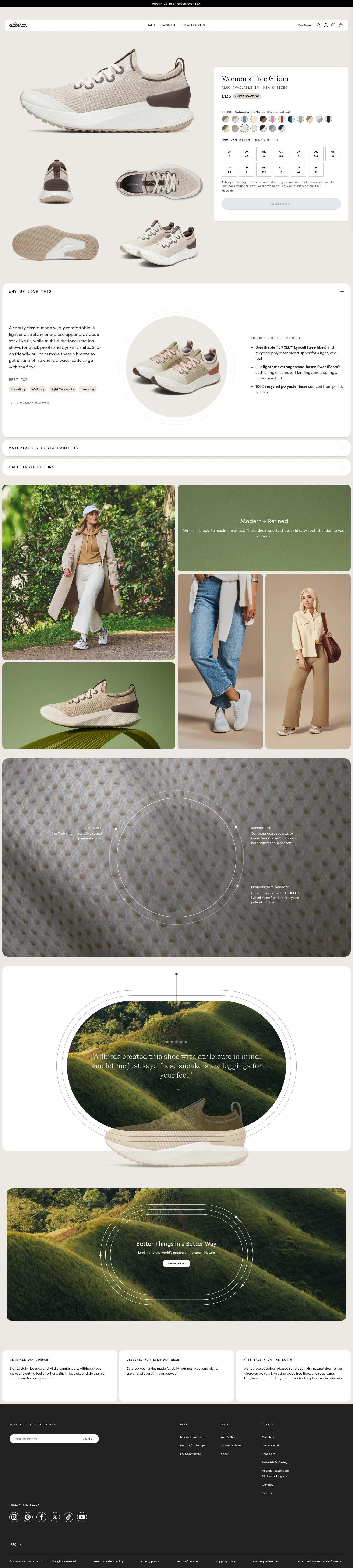 allbirds.co.uk/products/womens-tree-gliders on desktop, full screenshot