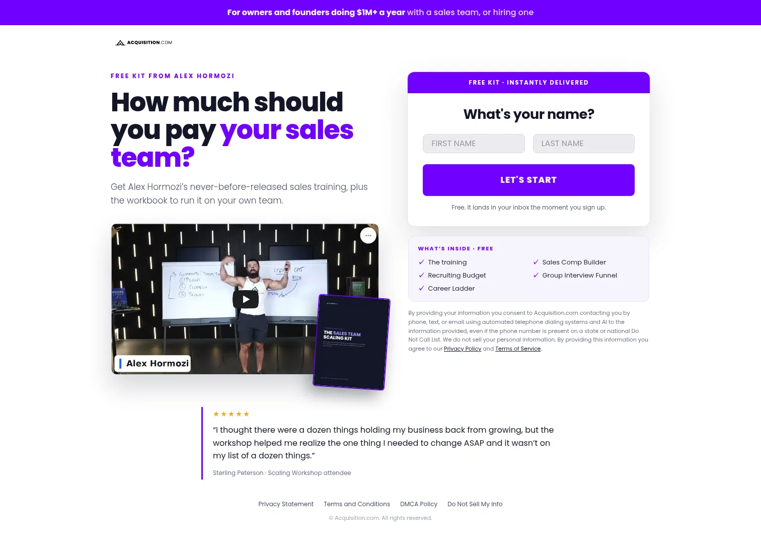 lp.acquisition.com/sales-team-scaling-kit on desktop, full screenshot