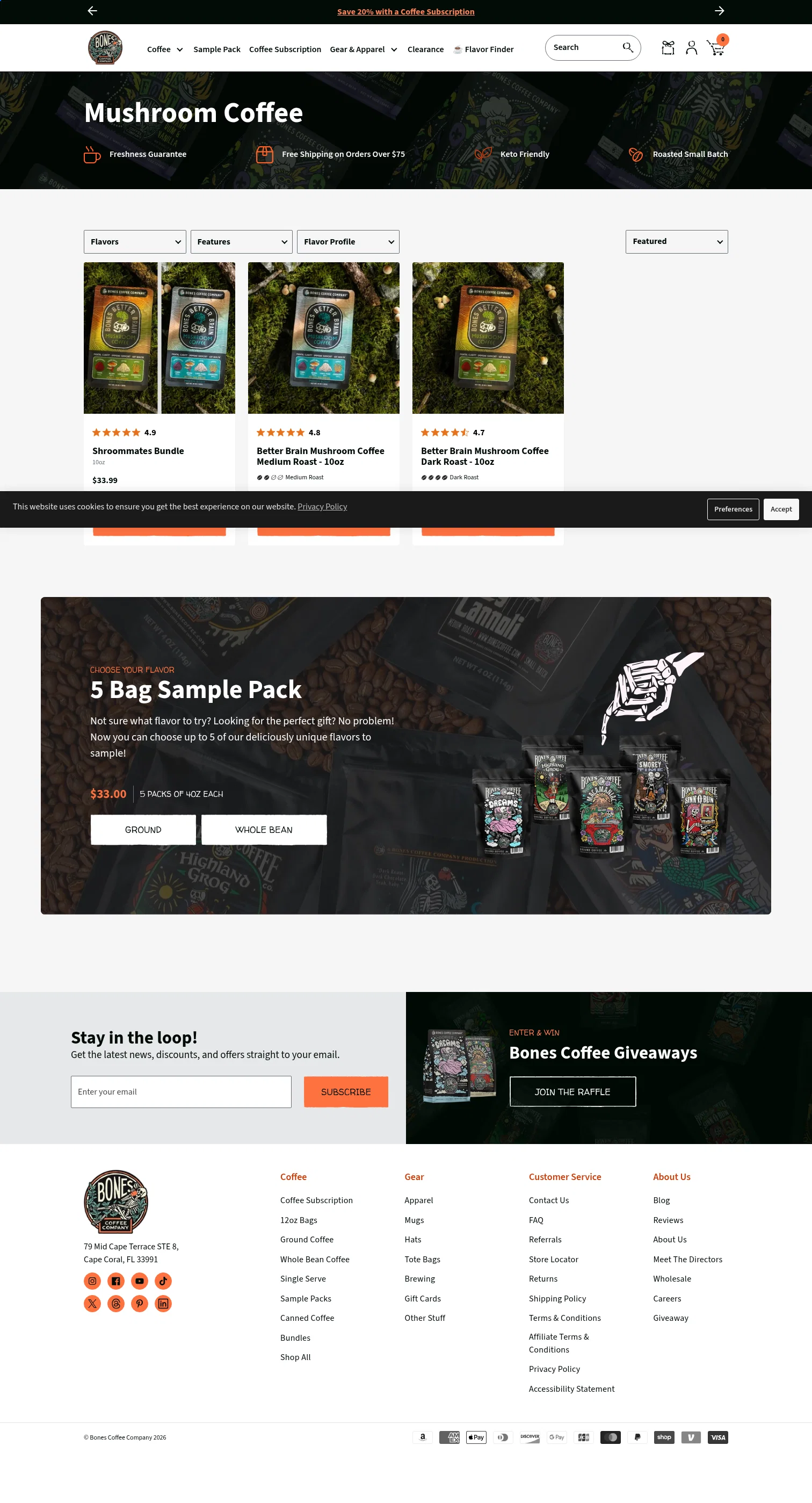 Bones Coffee Company landing page