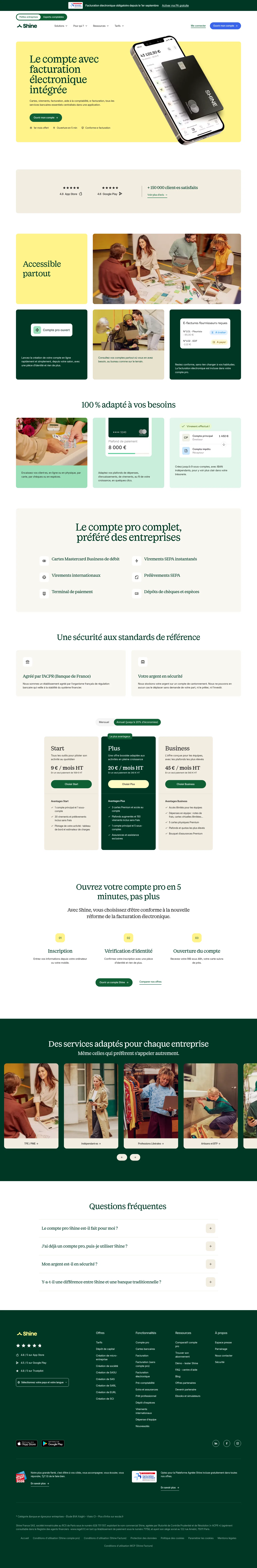 shine.fr/compte-pro-einvoicing on desktop, full screenshot