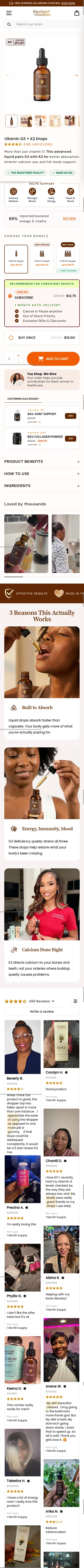 blackgirlvitamins.co/products/vitamin-d3-k2 on mobile, full screenshot