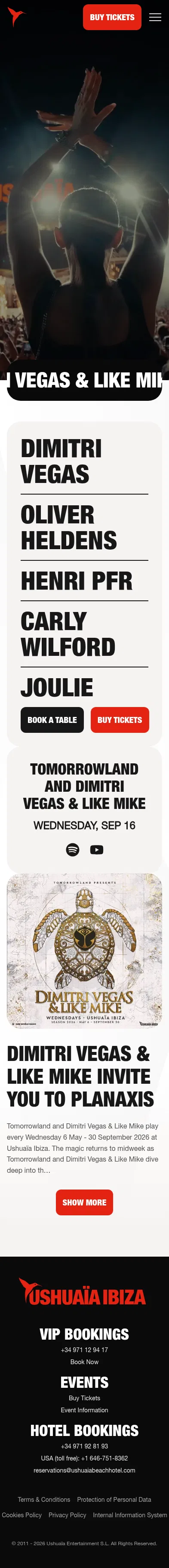 theushuaiaexperience.com/club/en/events/2026/tomorrowland-and-dimitri-vegas-like-mike/2026-09-16 on mobile, full screenshot