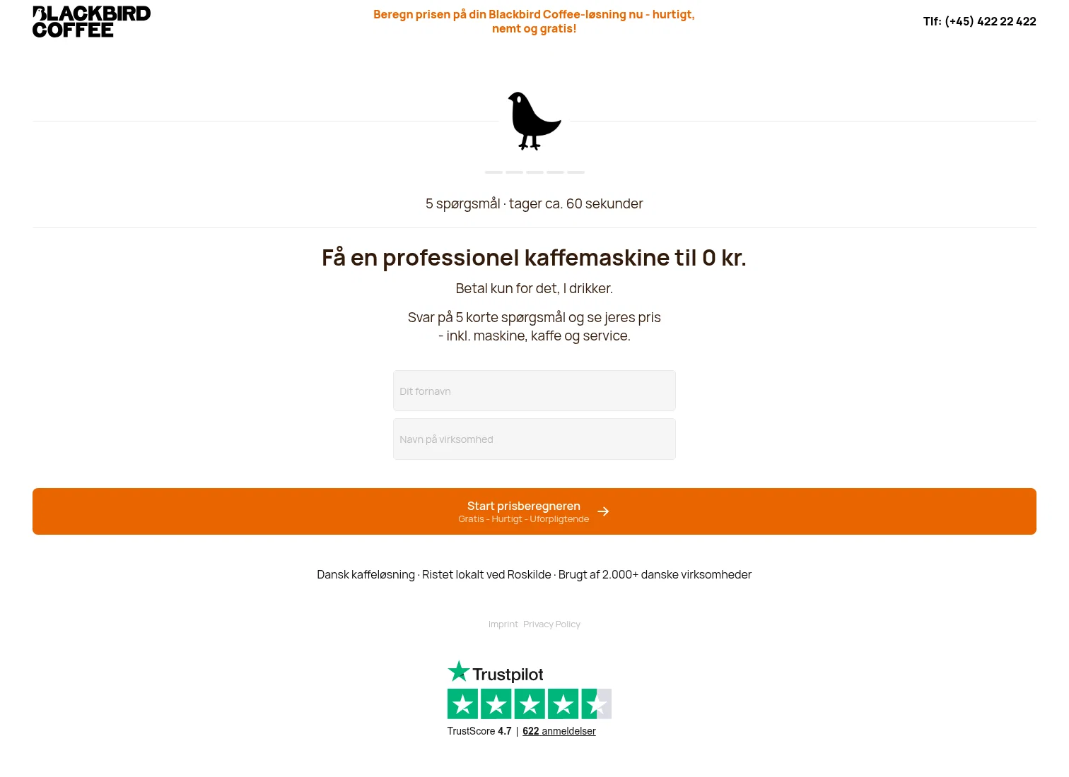 Blackbird Coffee landing page