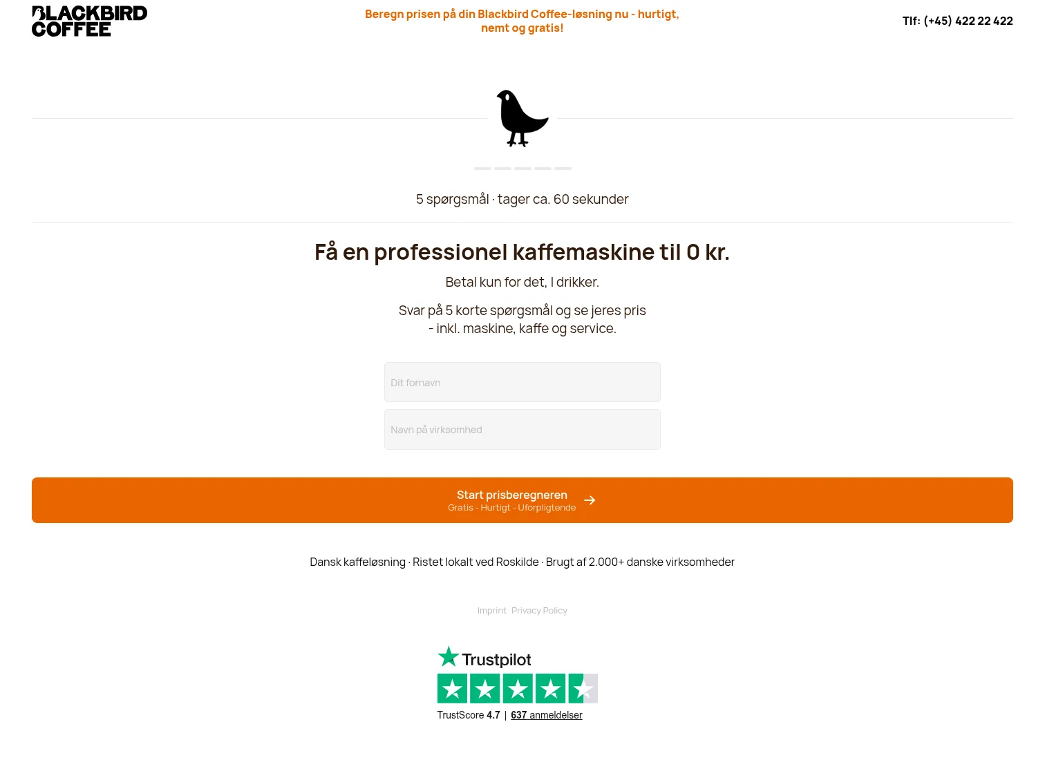 Blackbird Coffee landing page