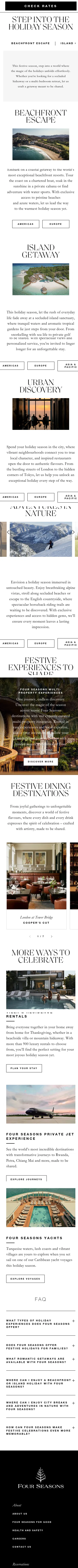 fourseasons.com/holiday-travel on mobile, full screenshot