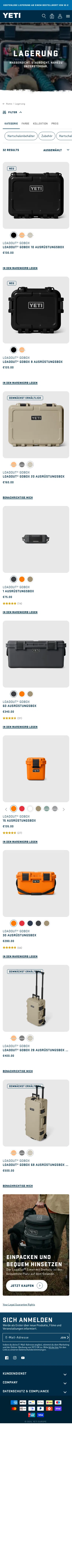de.yeti.com/collections/storage on mobile, full screenshot