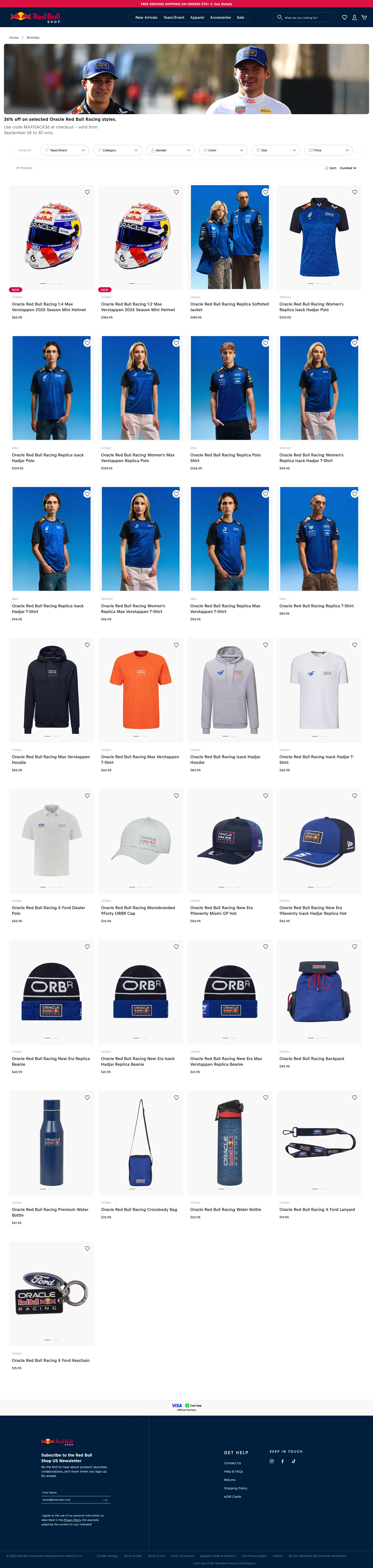 redbullshopus.com/collections/birthday on desktop, full screenshot