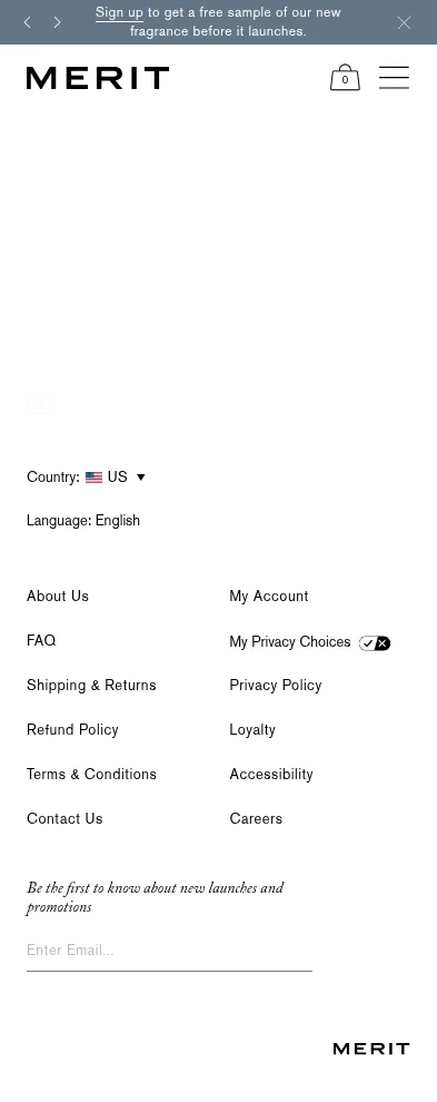 meritbeauty.com/pages/sample-signup on mobile, full screenshot