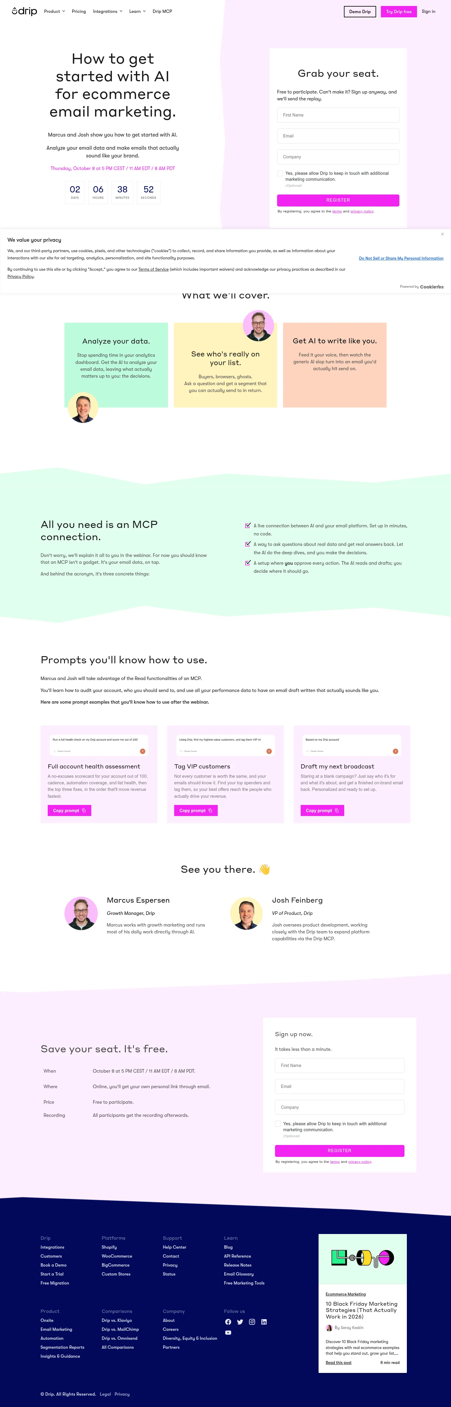 drip.com/ai-email-marketing-webinar-beginner on desktop