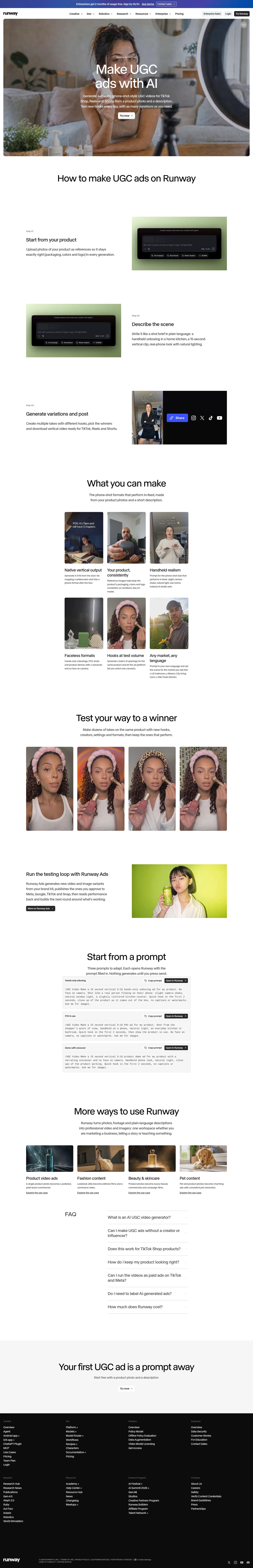 runway.com/ugc-videos on desktop, full screenshot