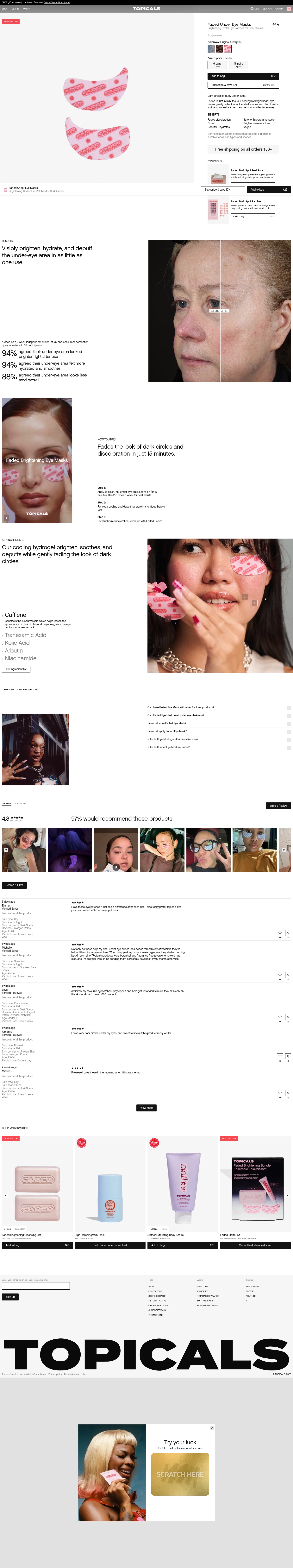 mytopicals.com/products/faded-under-eye-masks on desktop, full screenshot