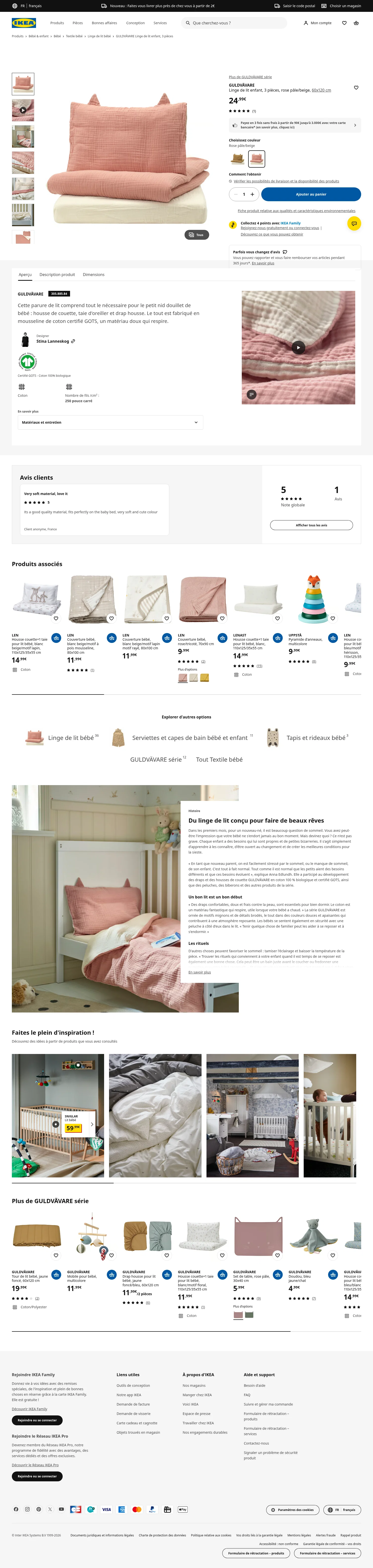 ikea.com/fr/fr/p/guldvaevare-linge-de-lit-enfant-3-pieces-rose-pale-beige-30588584 on desktop