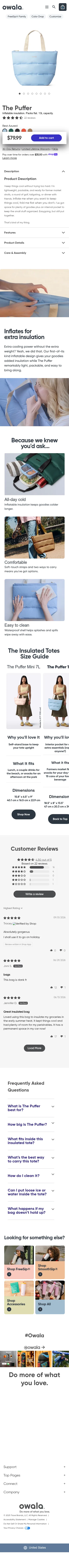 owalalife.com/products/puffer on mobile, full screenshot