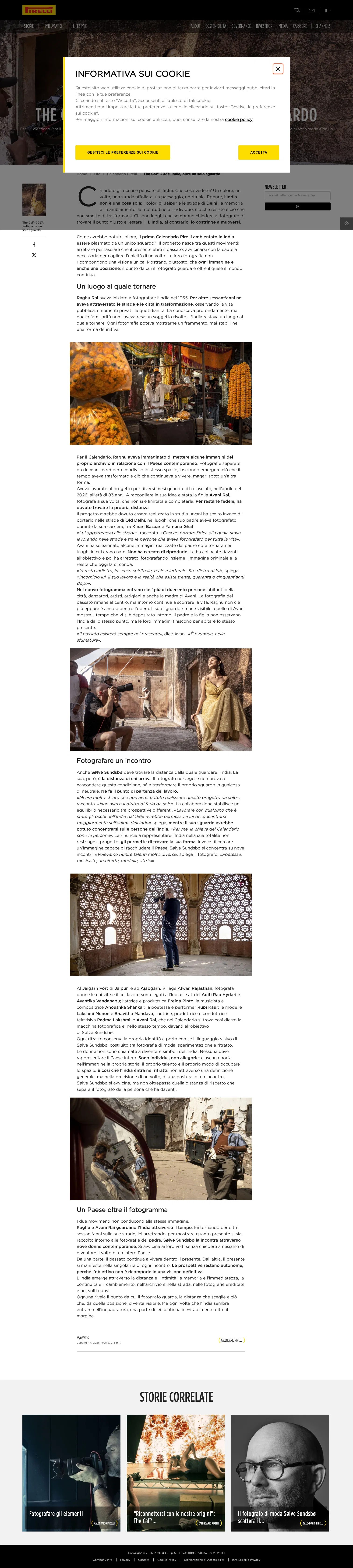 pirelli.com/global/it-it/life/calendario-pirelli/the-cal-2027-unveil-196034 on desktop, full screenshot