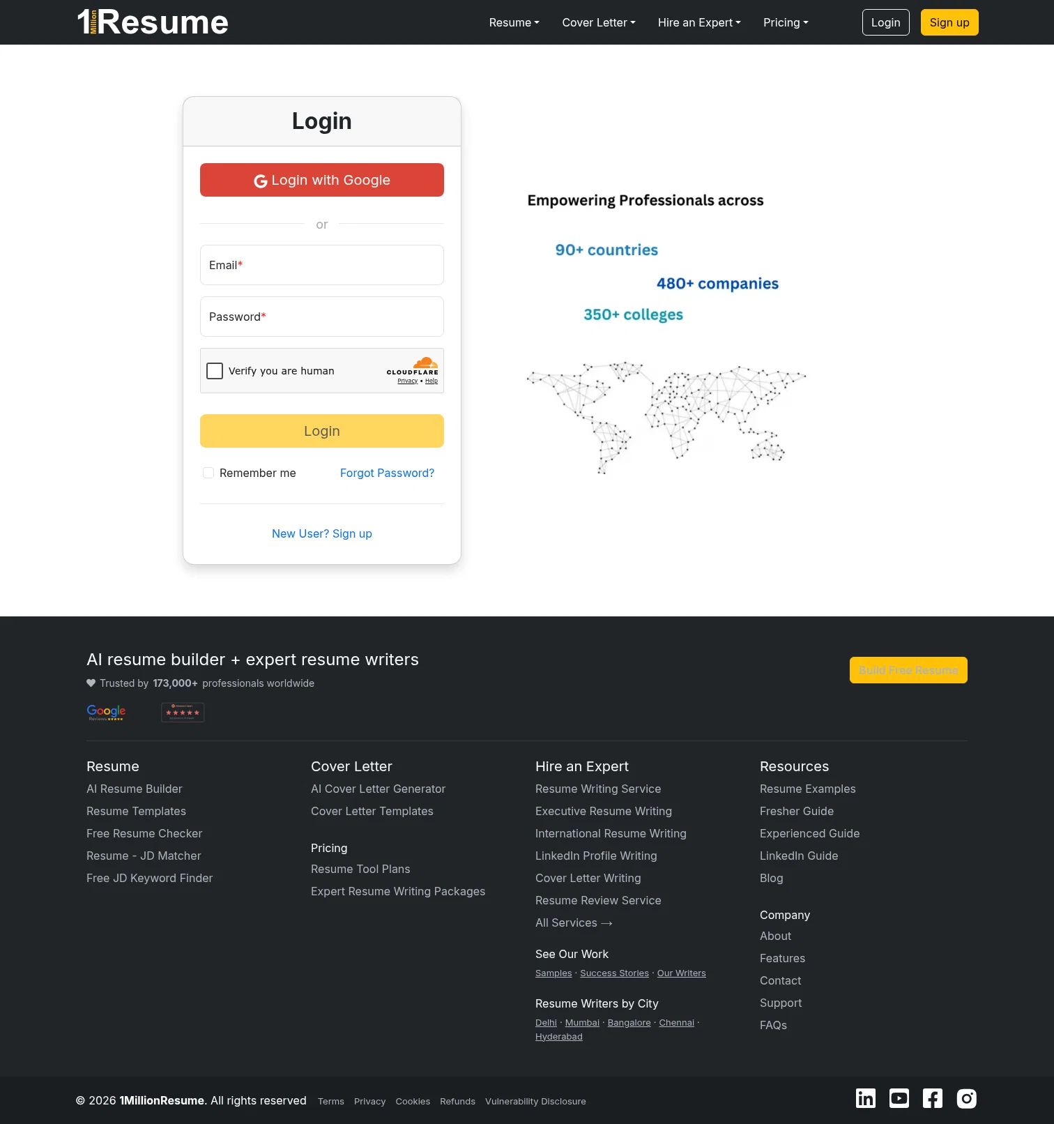 1MillionResume landing page