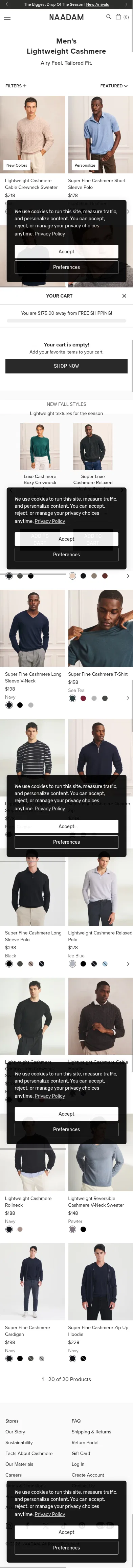 naadam.co/collections/mens-lightweight-cashmere on mobile, full screenshot