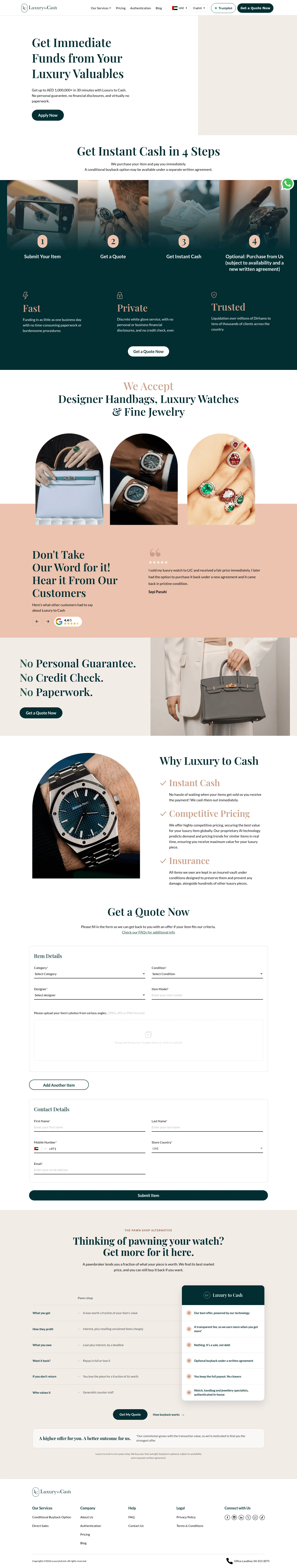 Luxury To Cash landing page