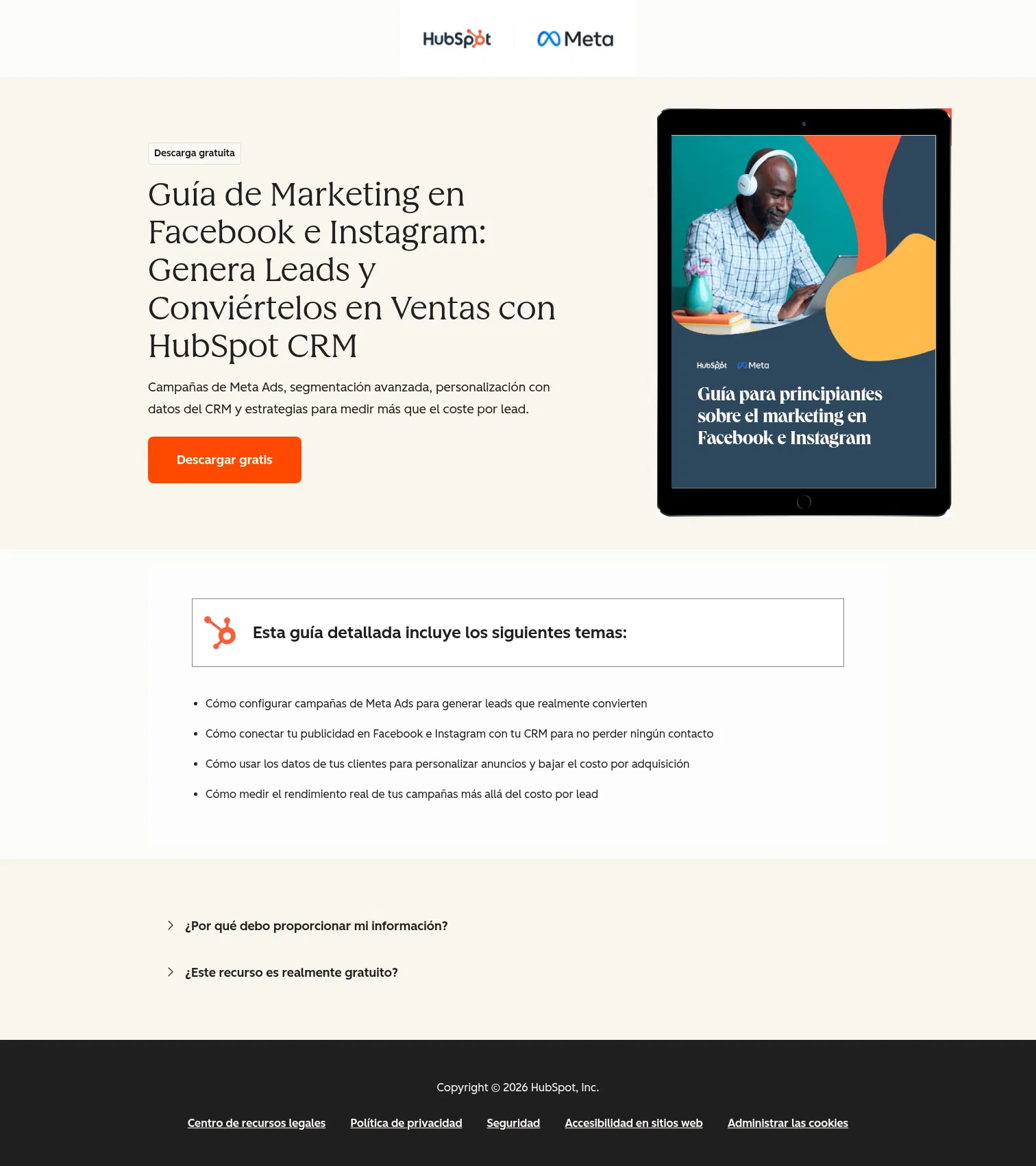offers.hubspot.es/guia-para-principiantes-sobre-el-marketing-en-facebook on desktop, full screenshot