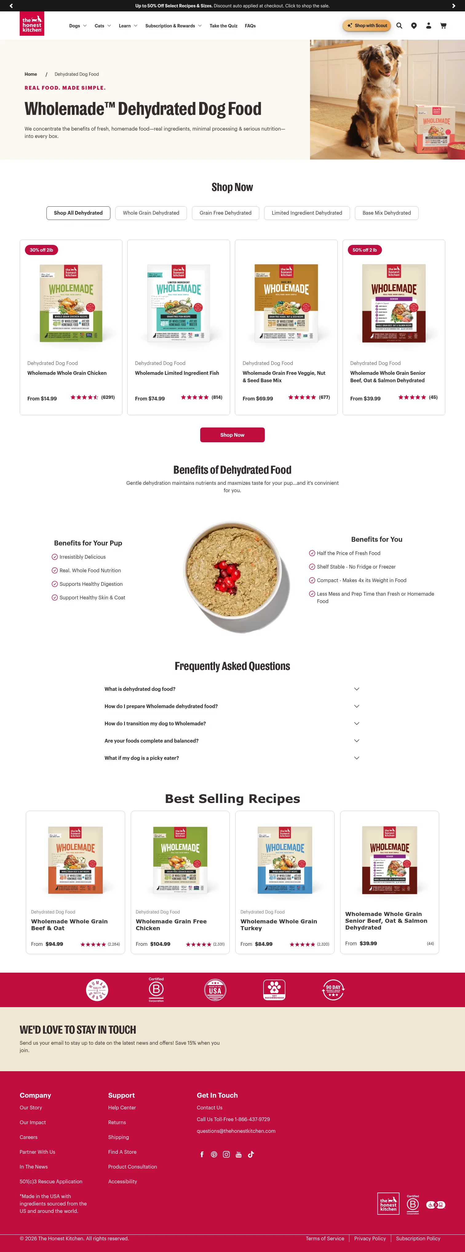 The Honest Kitchen landing page