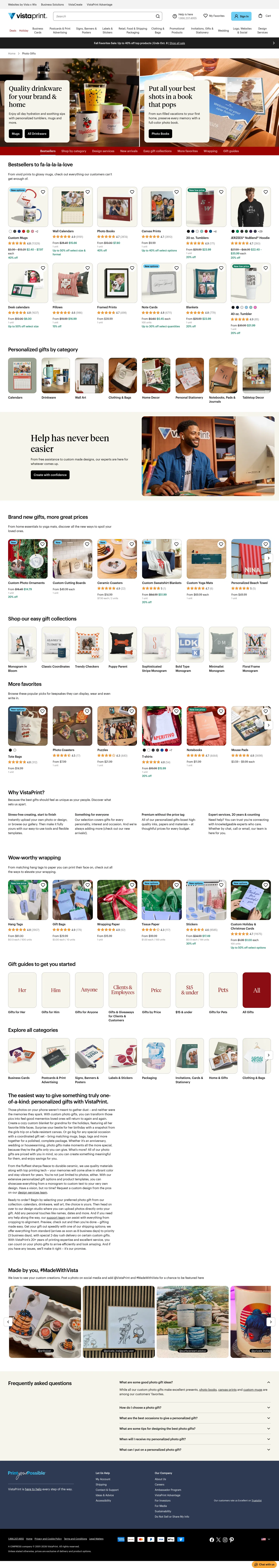 vistaprint.com/photo-gifts on desktop, full screenshot