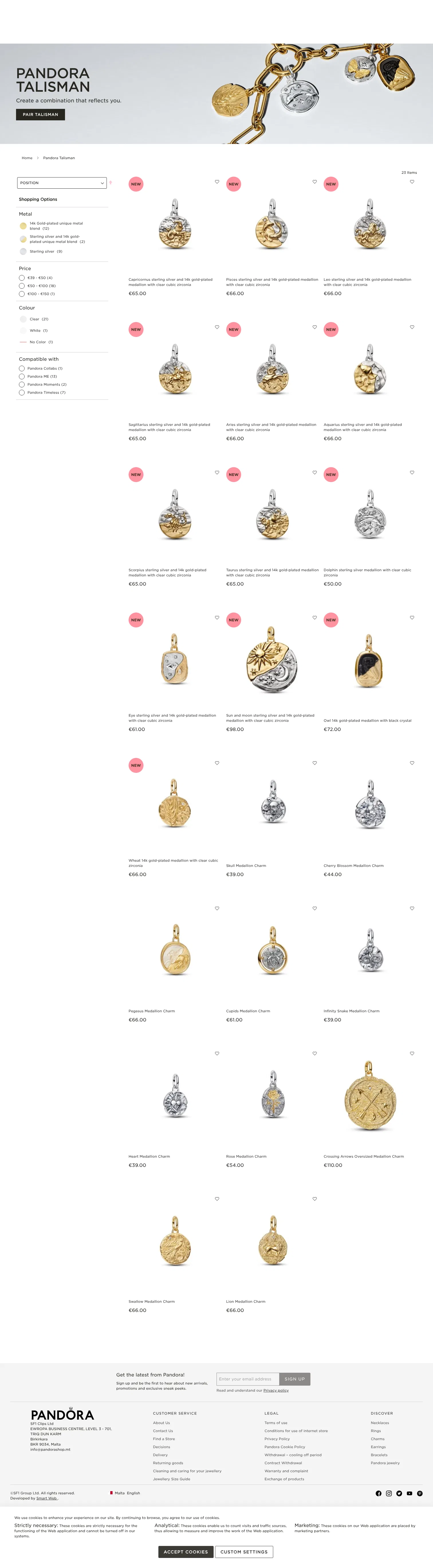 pandorashop.mt/talisman on desktop, full screenshot