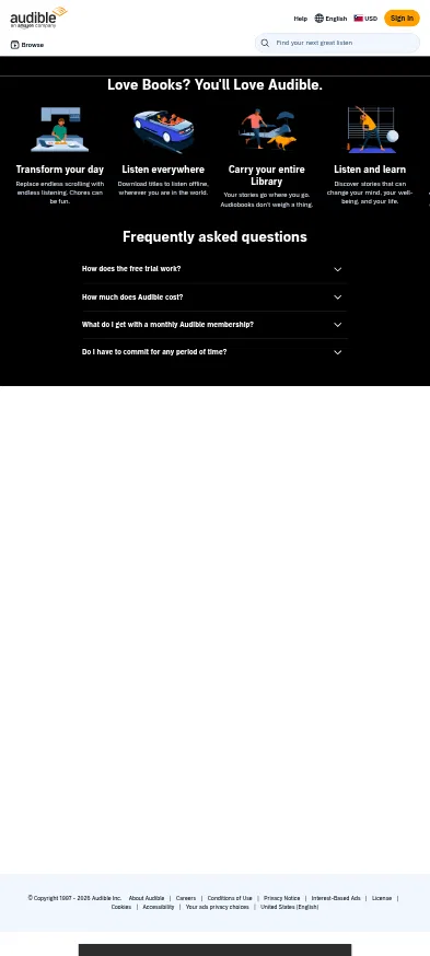 audible.com/ep/mytitle on mobile, full screenshot