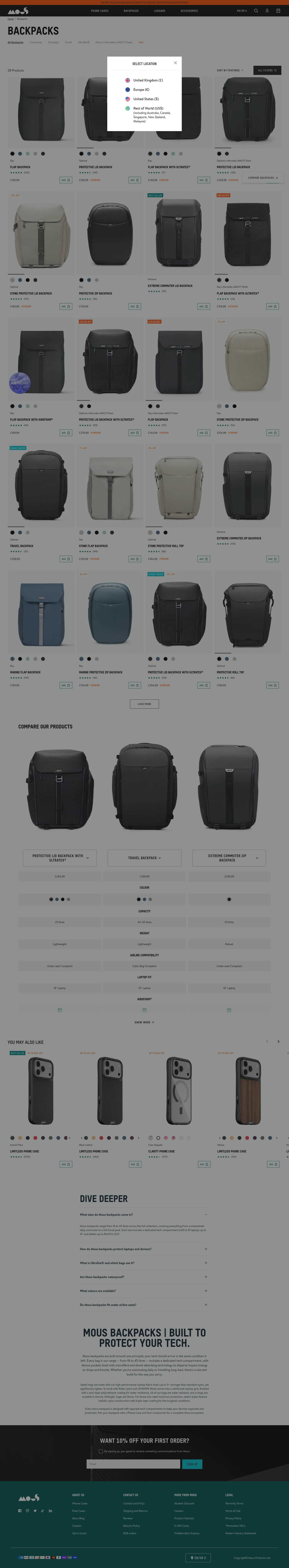 uk.mous.co/collections/backpacks on desktop, full screenshot