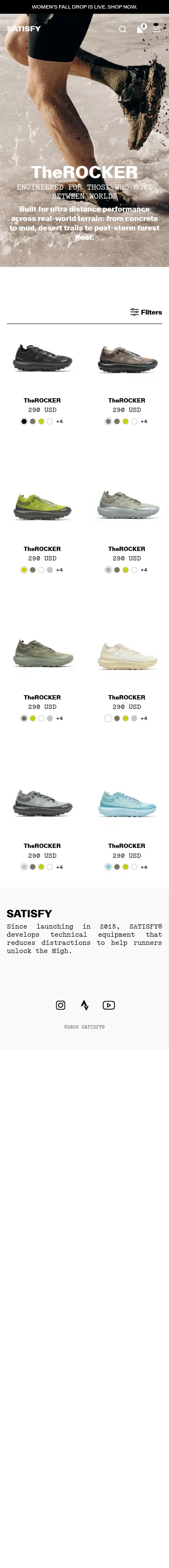 satisfyrunning.com/collections/the-rocker on mobile, full screenshot