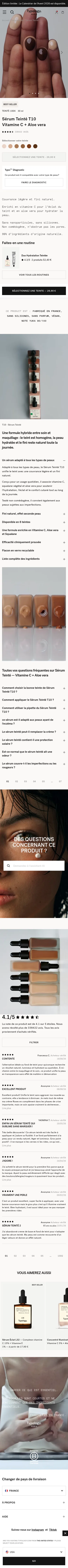 typology.com/products/serum-teinte on mobile, full screenshot