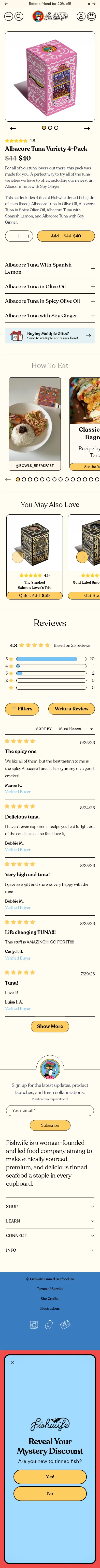 eatfishwife.com/products/tuna-variety-four-pack on mobile, full screenshot