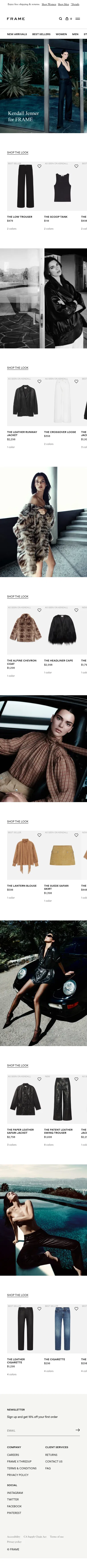 frame-store.com/pages/kendall-jenner-for-frame on mobile, full screenshot