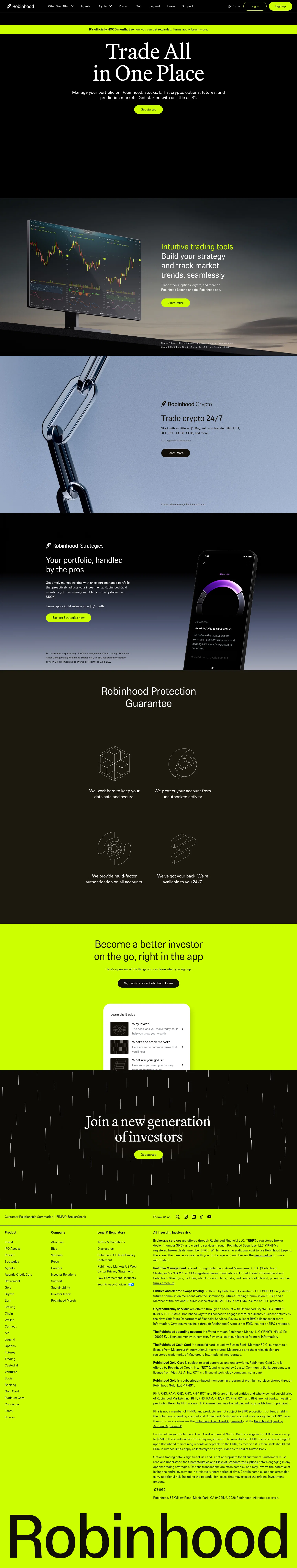 Robinhood landing page