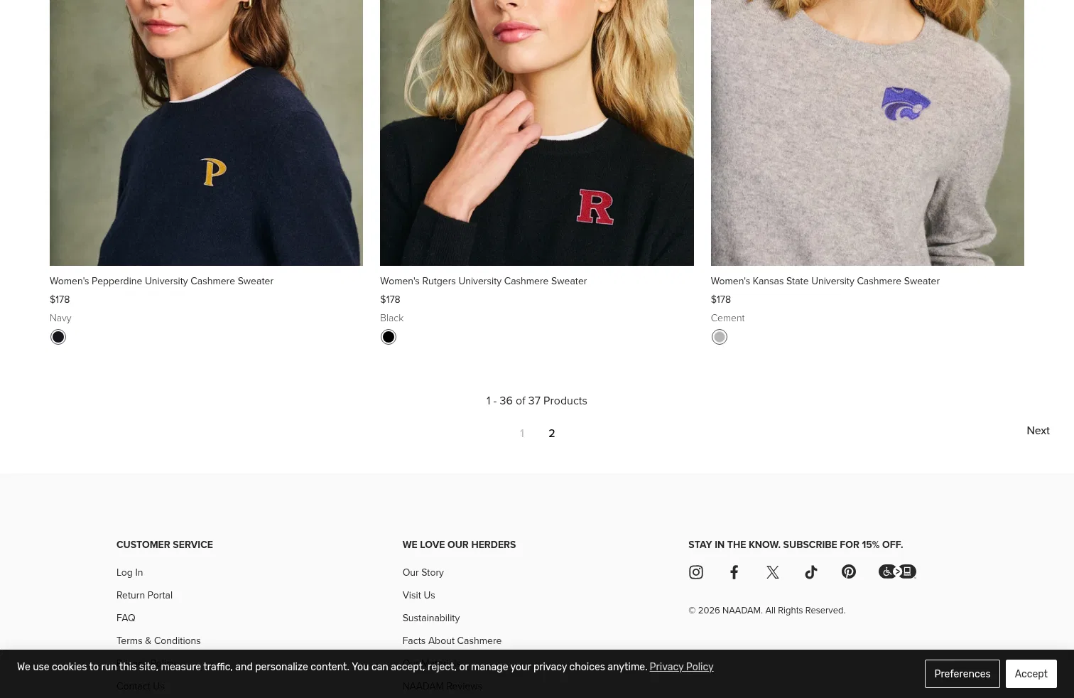 naadam.co/collections/womens-college-cashmere on desktop, full screenshot