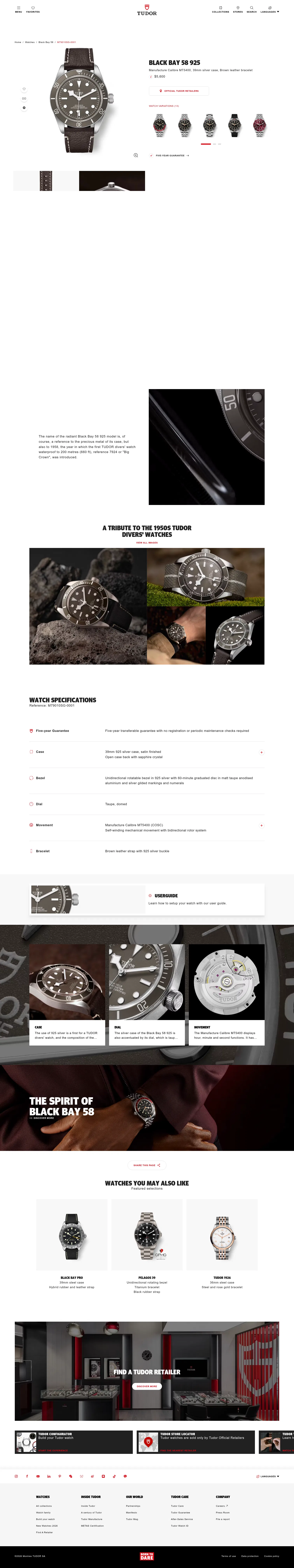 tudorwatch.com/watches/black-bay-58/m79010sg-0001 on desktop, full screenshot