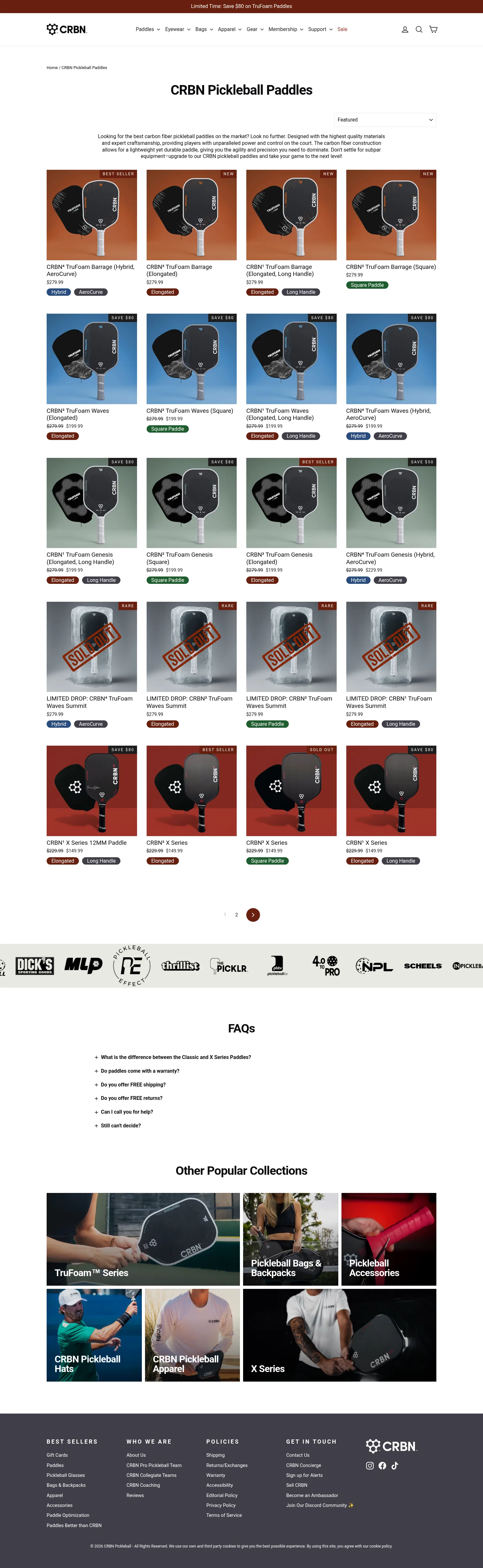 crbnpickleball.com/collections/crbn-best-pickleball-paddles on desktop, full screenshot