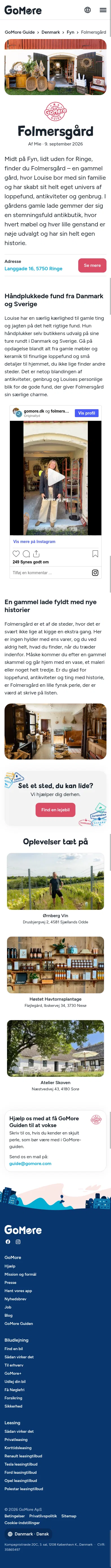 gomore.dk/gomoreguide/da/kor-pa-opdagelse/folmersgard on mobile, full screenshot