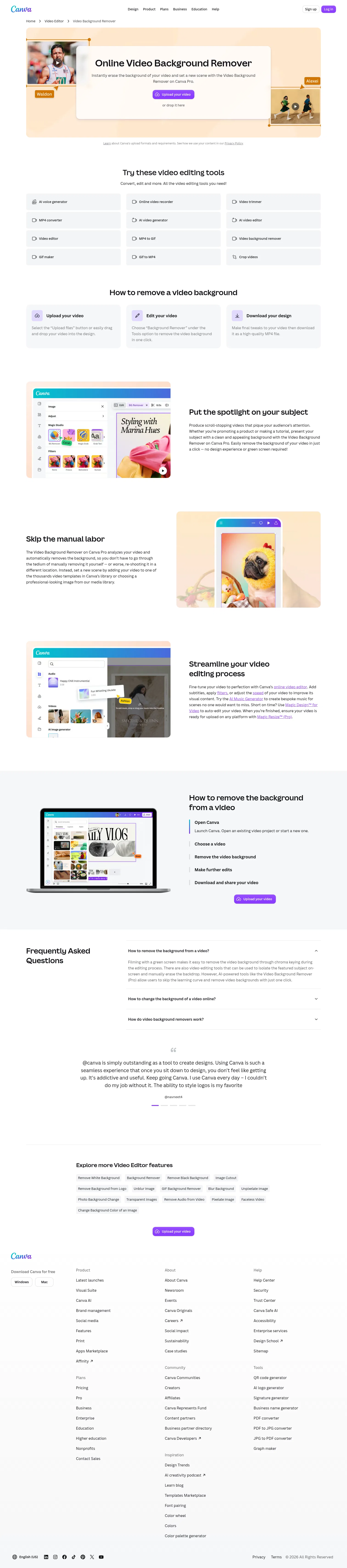 canva.com/features/video-background-remover on desktop, full screenshot