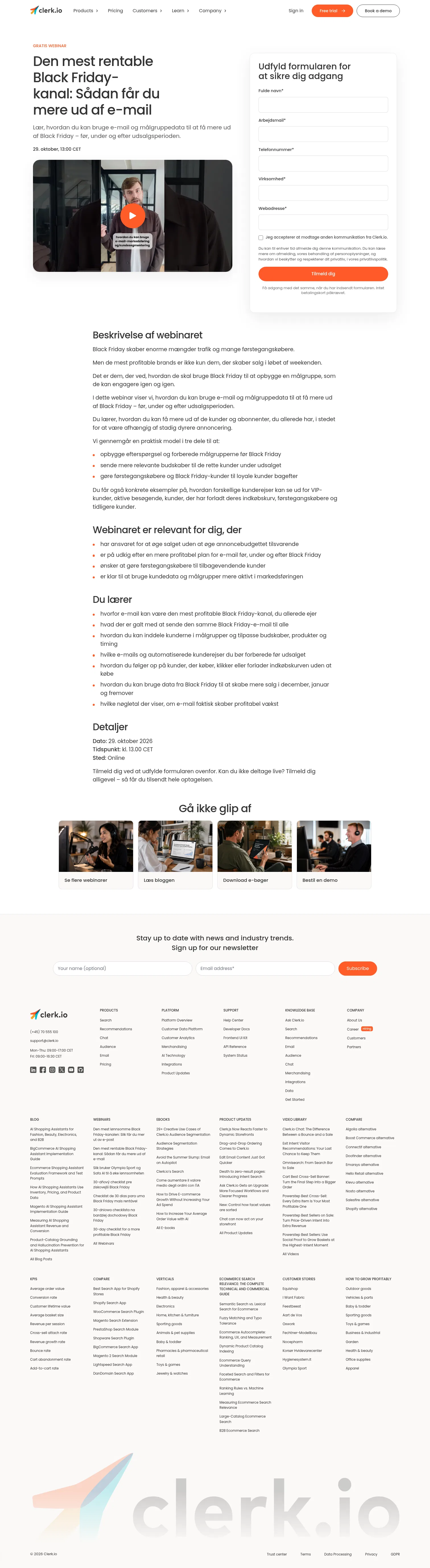clerk.io/webinar/den-mest-rentable-black-friday-kanal on desktop, full screenshot