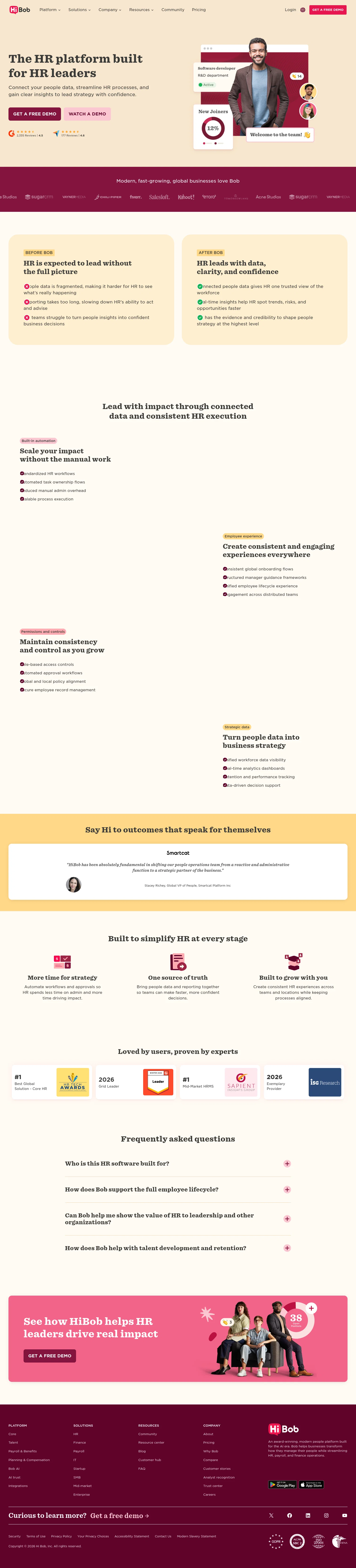HiBob landing page