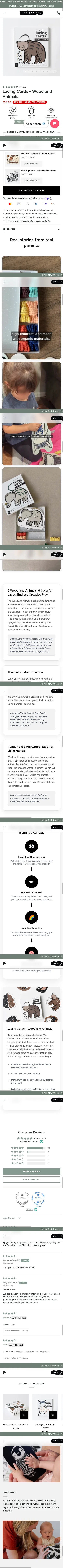weegallery.com/products/lacing-cards-woodland-animals on mobile, full screenshot