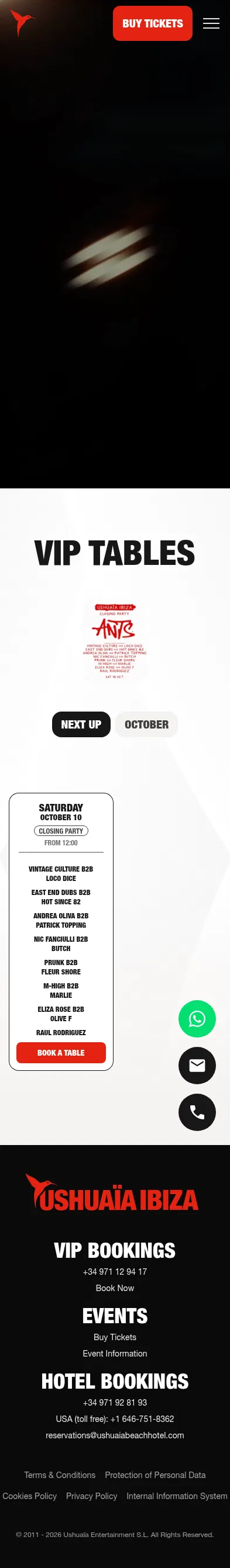 theushuaiaexperience.com/club/en/vip-tables on mobile, full screenshot