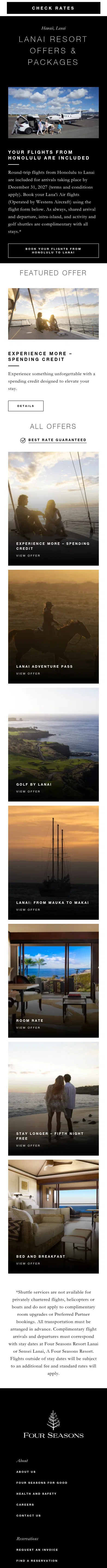 fourseasons.com/lanai/offers on mobile, full screenshot