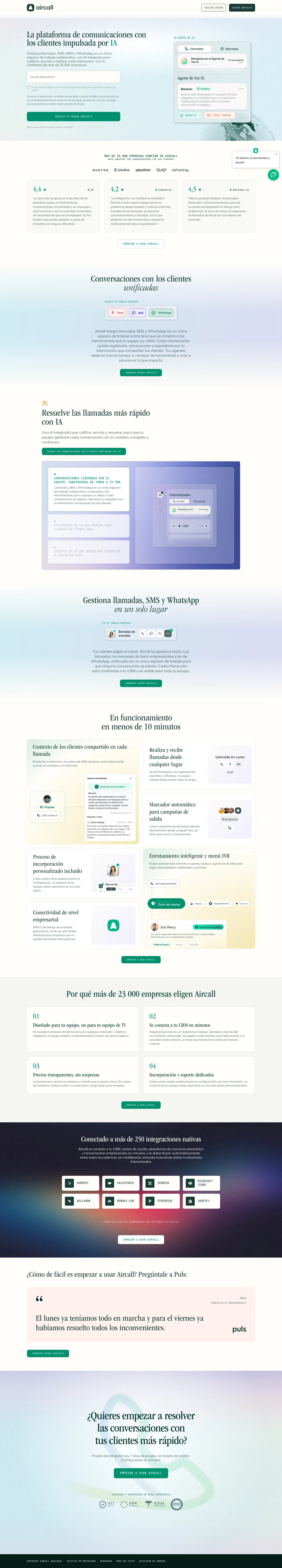 Aircall landing page